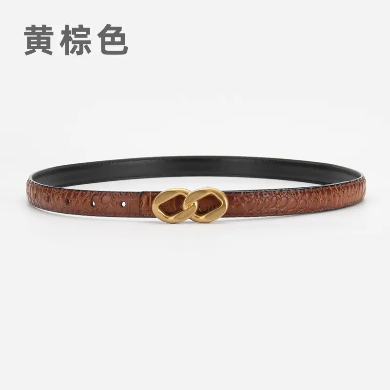 Gold Plated Women's Leather Belt with Double Chain Closure - Image 2