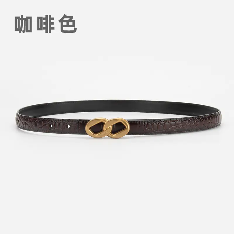 Gold Plated Women's Leather Belt with Double Chain Closure - Image 3