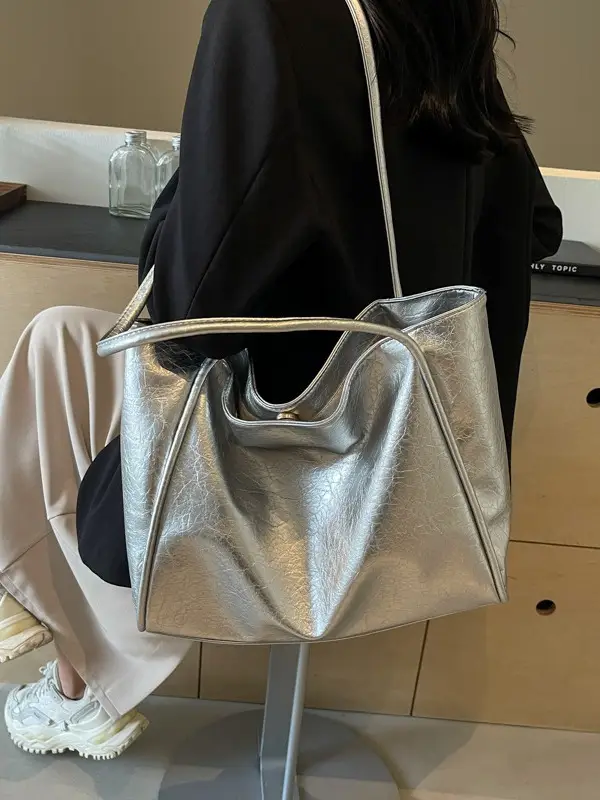 Silver Metallic Large Tote Bag Women 2024 - Image 8