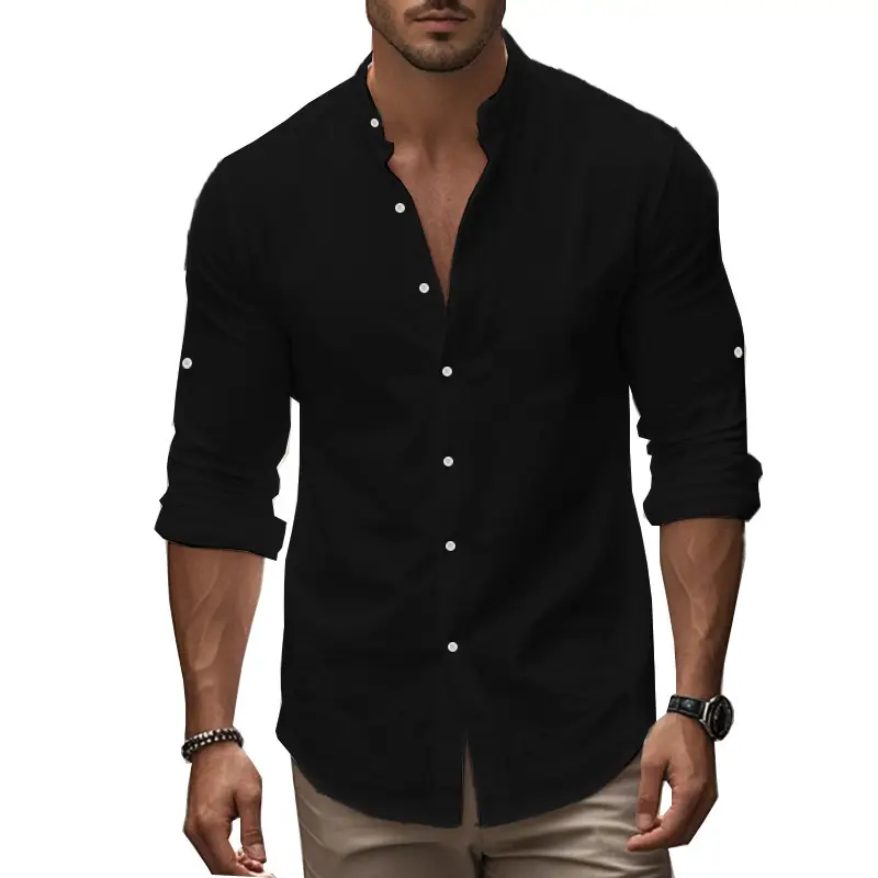 Men's Black Long Sleeve Button Down Shirt Large — feature 30