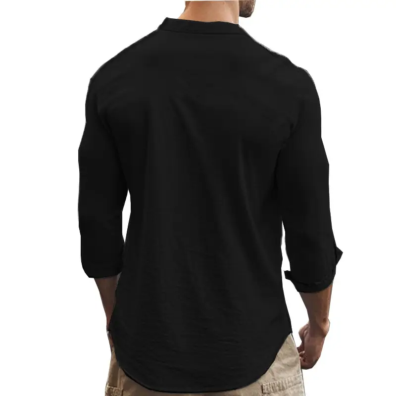 Men's Black Long Sleeve Button Down Shirt Large — feature 31