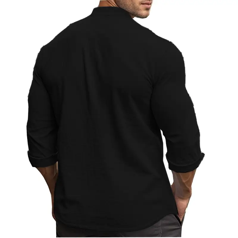 Men's Black Long Sleeve Button Down Shirt Large — feature 32