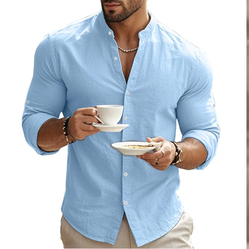 Men's Black Long Sleeve Button Down Shirt Large — feature 37