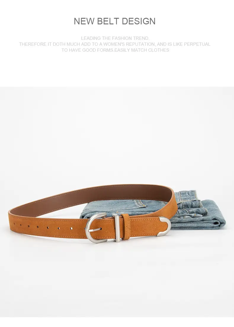 Frosted Leather Belt Women's Brown Retro Style — feature 12