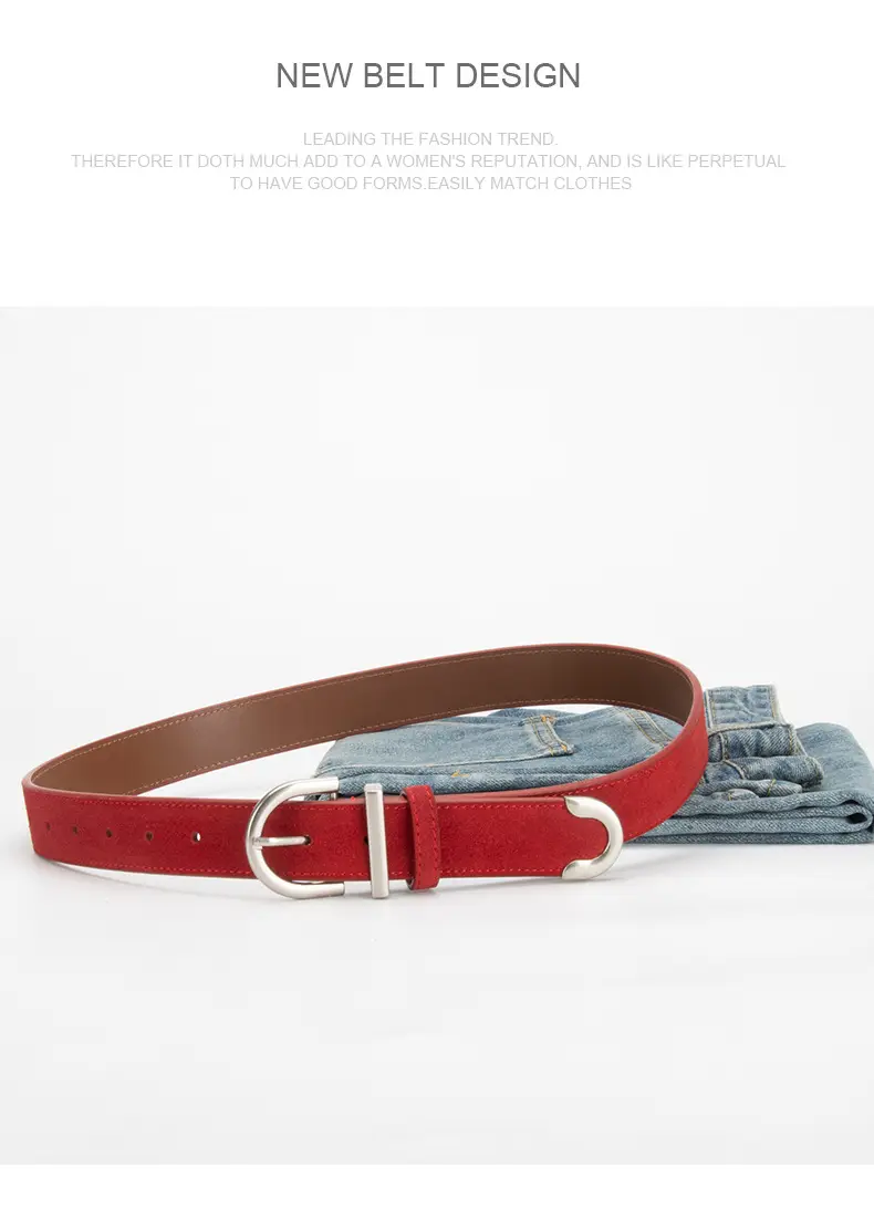 Frosted Leather Belt Women's Brown Retro Style — feature 13