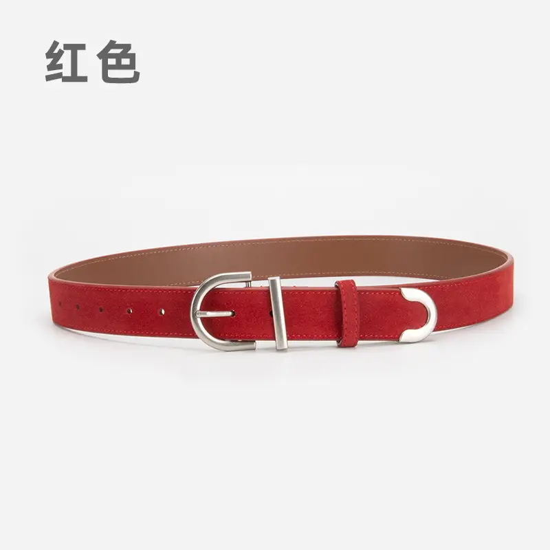 Frosted Leather Belt Women's Brown Retro Style - Image 2
