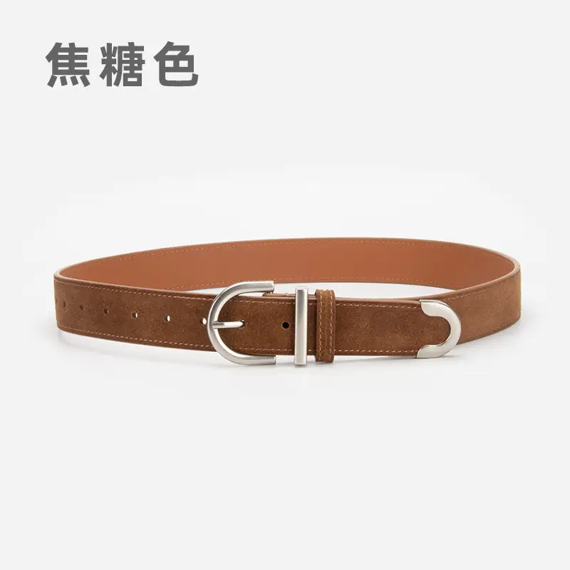 Frosted Leather Belt Women's Brown Retro Style - Image 3