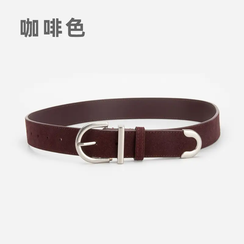 Frosted Leather Belt Women's Brown Retro Style - Image 4