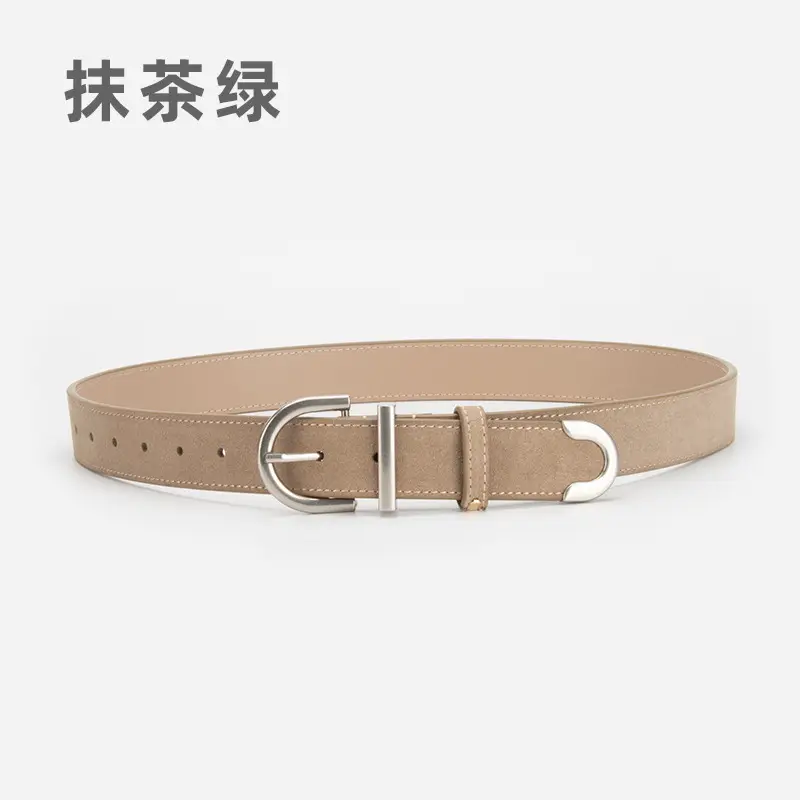 Frosted Leather Belt Women's Brown Retro Style - Image 6