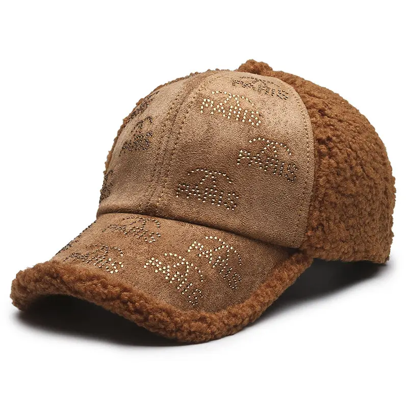 Winter Korean Bear Embroidered Wool Cap Brown - Image 3