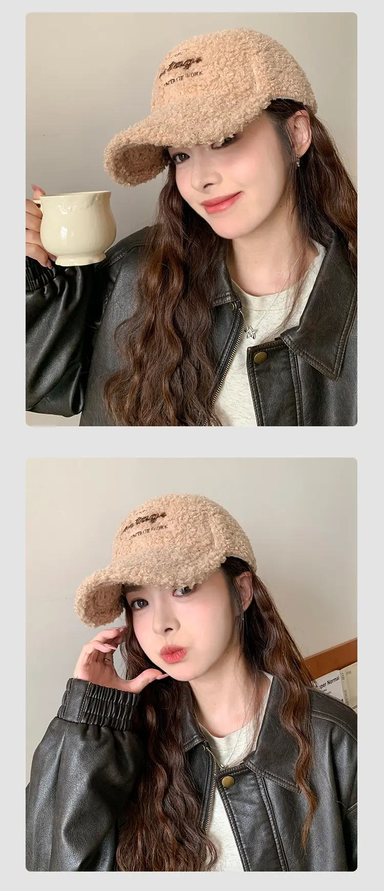 Winter New Ladies Embroidered Lamb Wool Baseball Cap Warm Teddy Velvet Fashion Face Show Couple Cap — feature 10