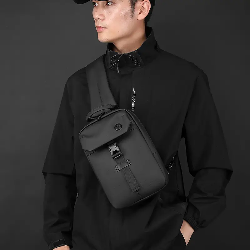 Men's Large Capacity Crossbody Bag Black Leather - Image 6