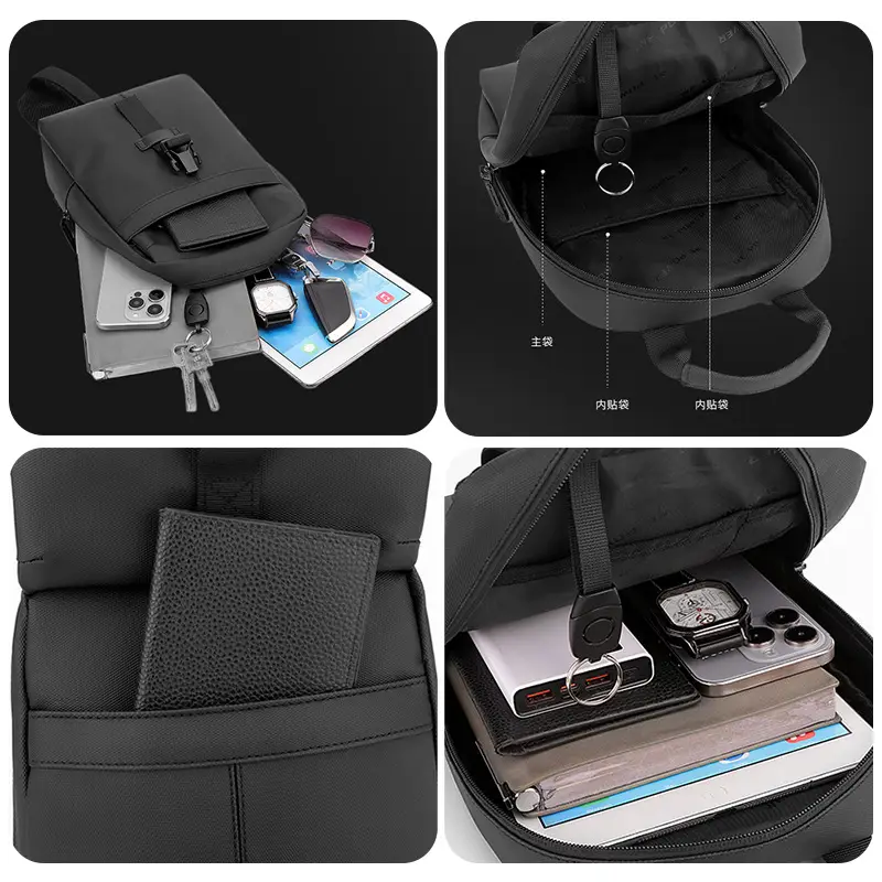 Men's Large Capacity Crossbody Bag Black Leather - Image 8