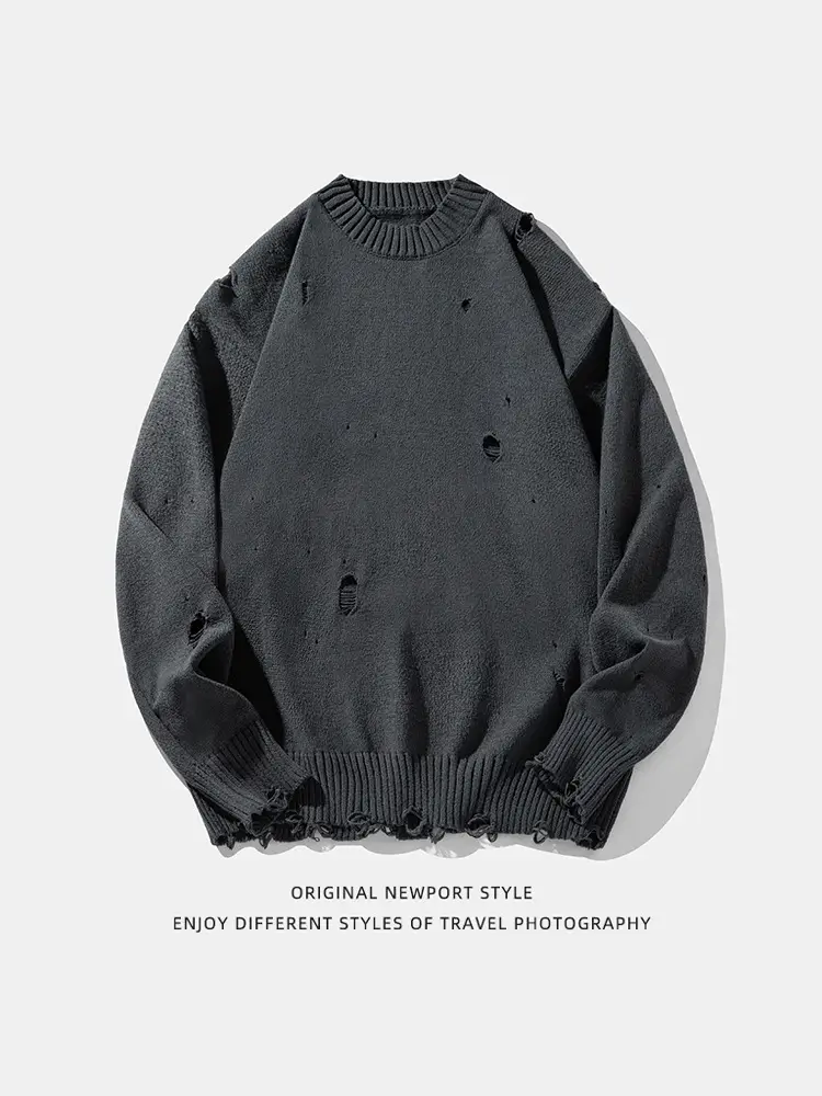 Men's Beige Hole Knit Sweatshirt Asymmetrical