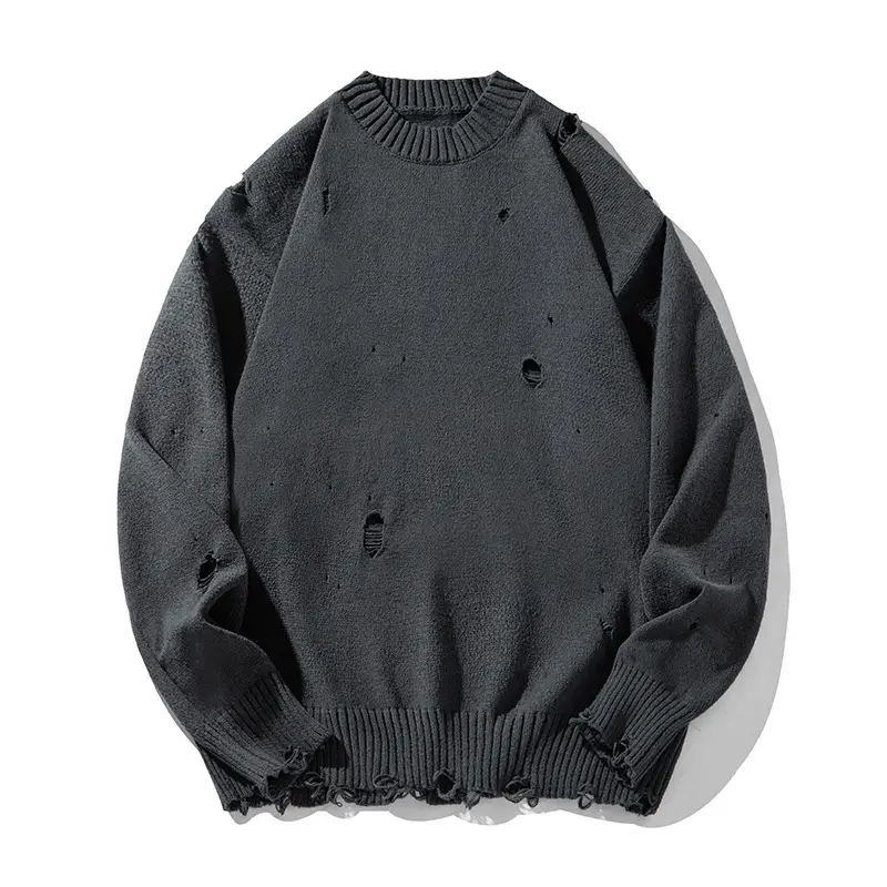 Men's Beige Hole Knit Sweatshirt Asymmetrical