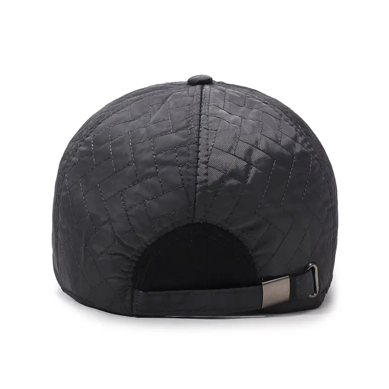 Men Winter Quilted Baseball Cap Navy Fleece Lined - Image 5