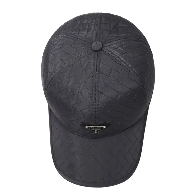 Men Winter Quilted Baseball Cap Navy Fleece Lined - Image 6