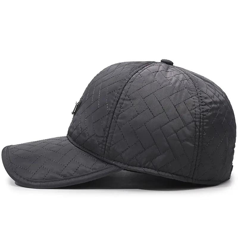 Men Winter Quilted Baseball Cap Navy Fleece Lined - Image 7