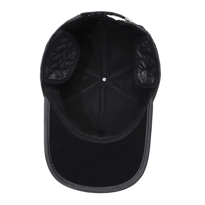 Men Winter Quilted Baseball Cap Navy Fleece Lined - Image 8