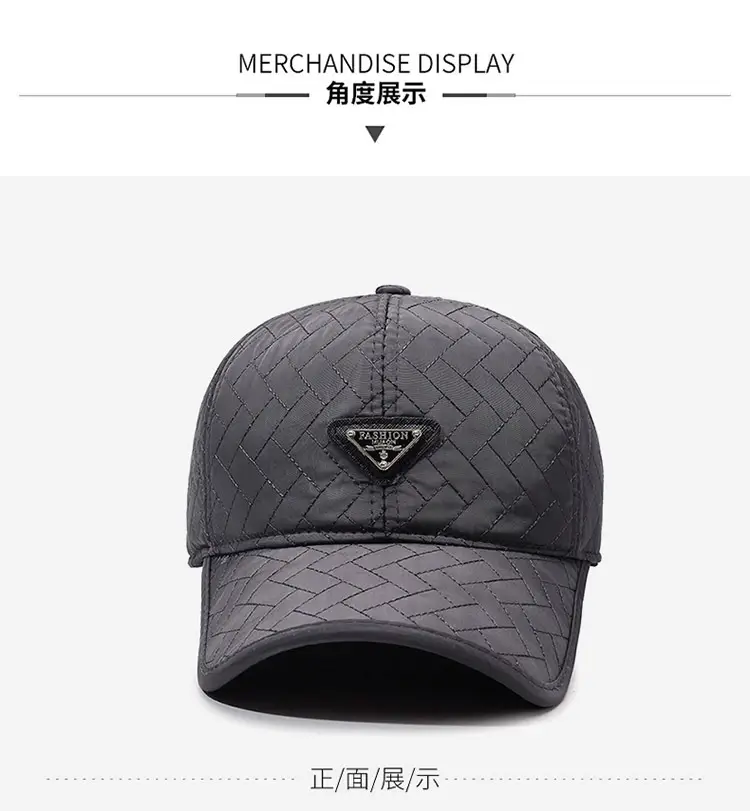 Men Winter Quilted Baseball Cap Navy Fleece Lined — feature 11