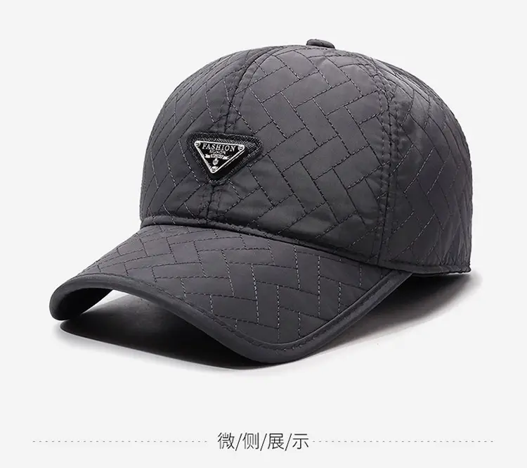 Men Winter Quilted Baseball Cap Navy Fleece Lined — feature 12