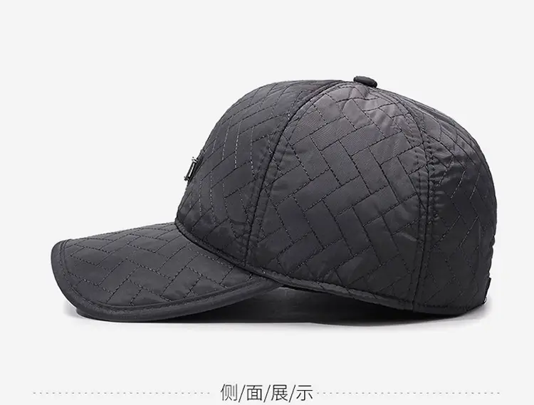 Men Winter Quilted Baseball Cap Navy Fleece Lined — feature 13