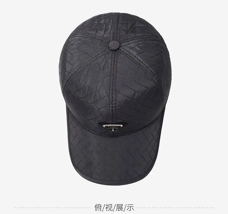 Men Winter Quilted Baseball Cap Navy Fleece Lined — feature 15