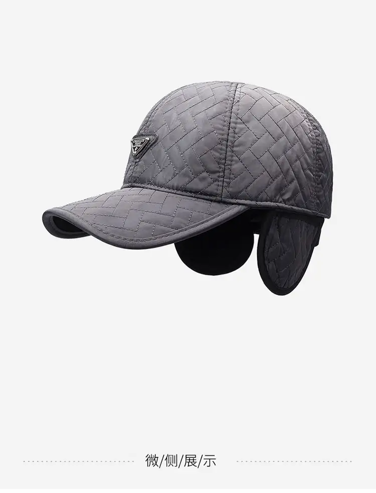 Men Winter Quilted Baseball Cap Navy Fleece Lined — feature 17