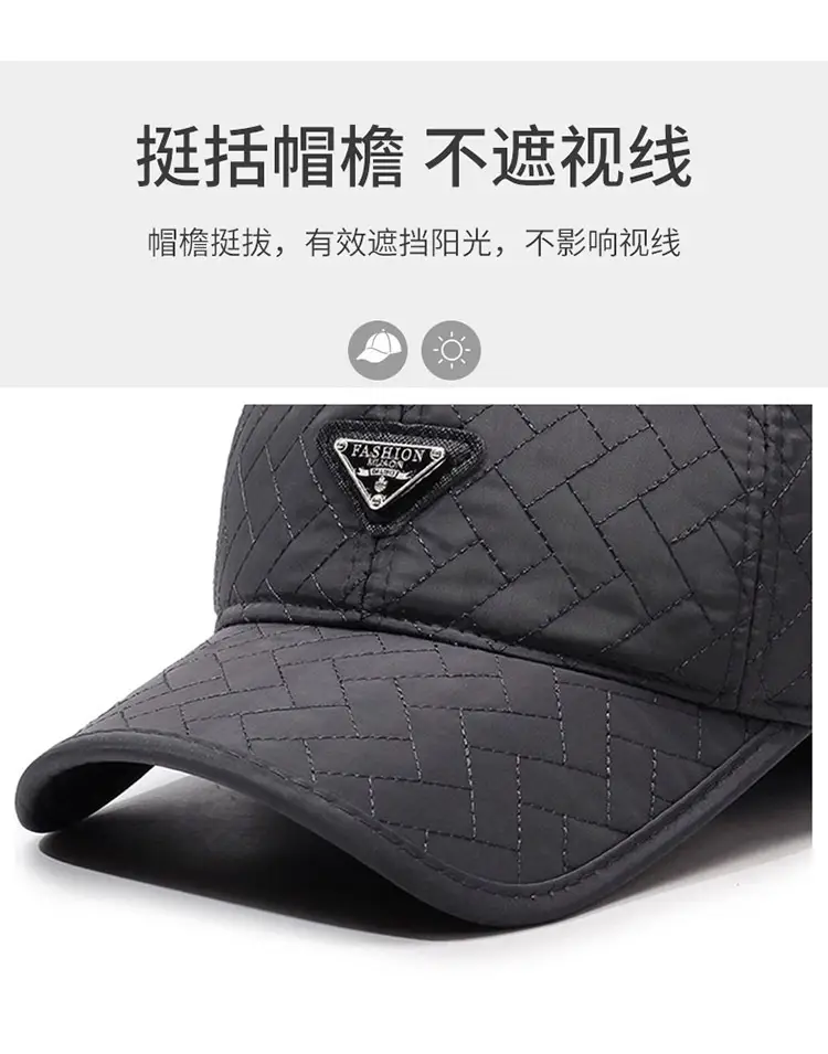 Men Winter Quilted Baseball Cap Navy Fleece Lined — feature 5