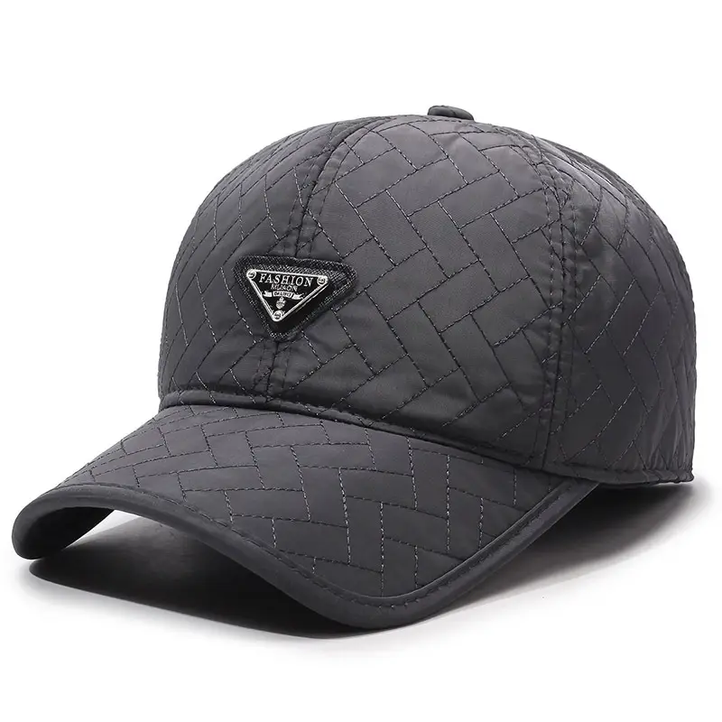Men Winter Quilted Baseball Cap Navy Fleece Lined - Image 2