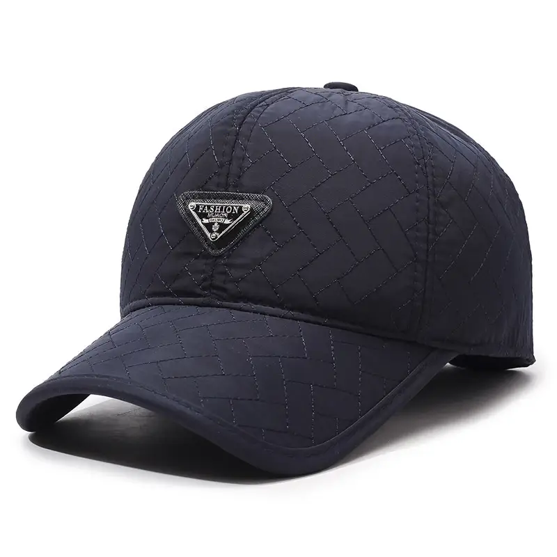 Men Winter Quilted Baseball Cap Navy Fleece Lined - Image 3