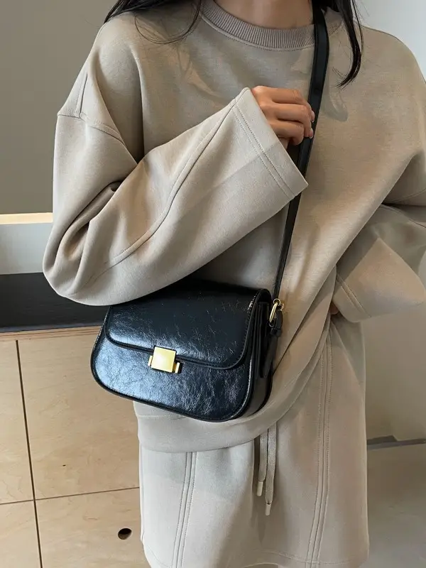 Small One-Shoulder Women's Bag Black with Gold Clasp