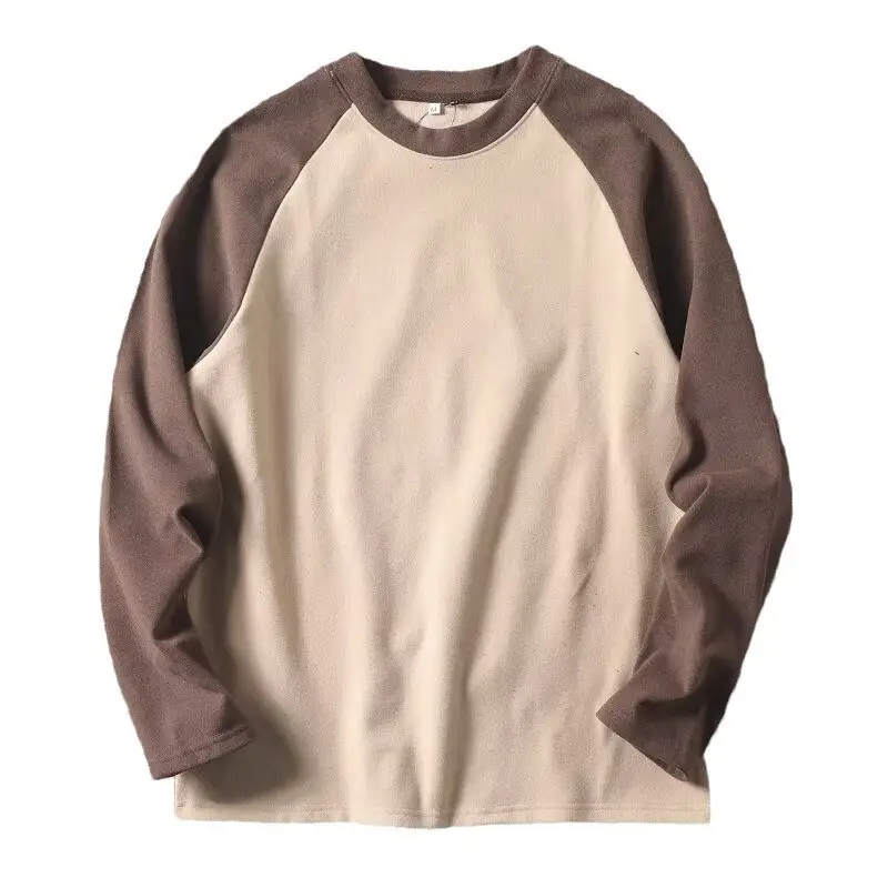 Men's Velvet Raglan Sleeve Sweatshirt Beige Brown - Image 11