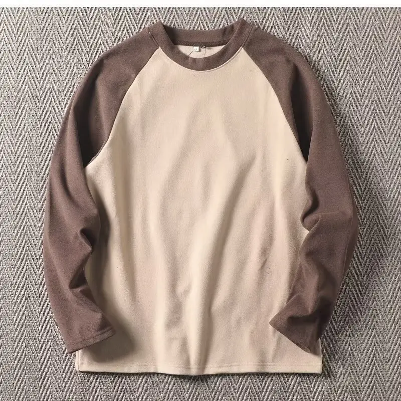 Men's Velvet Raglan Sleeve Sweatshirt Beige Brown - Image 2