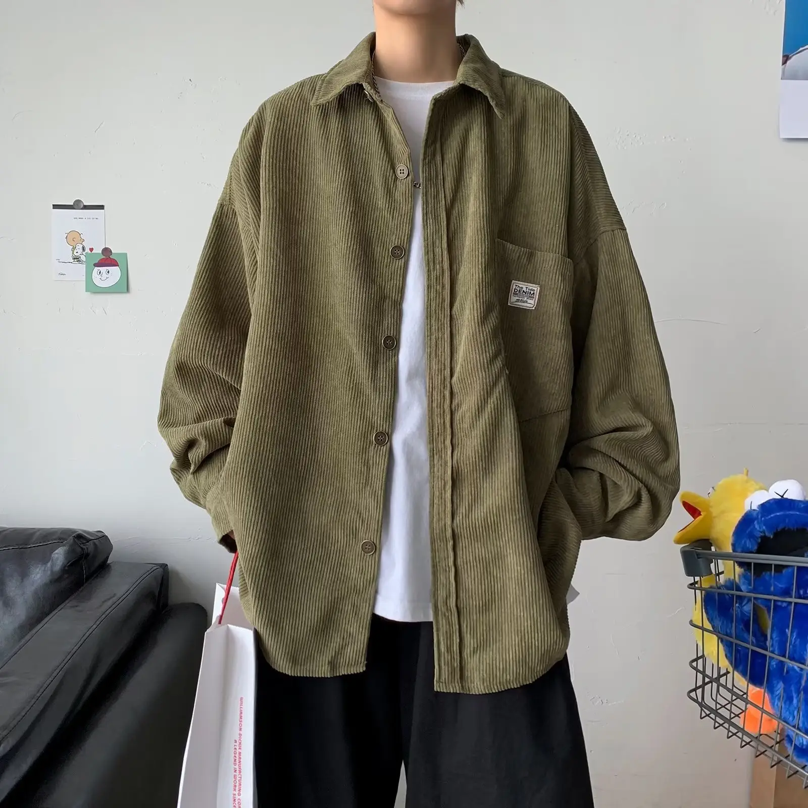 Men's Olive Green Corduroy Jacket Spring Autumn - Image 3