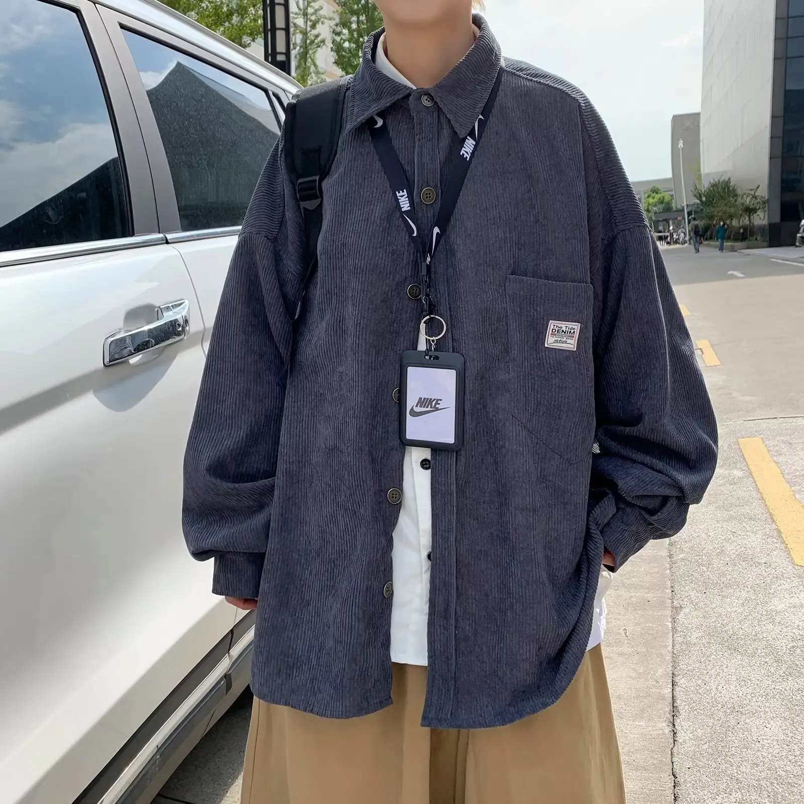 Men's Olive Green Corduroy Jacket Spring Autumn — feature 5