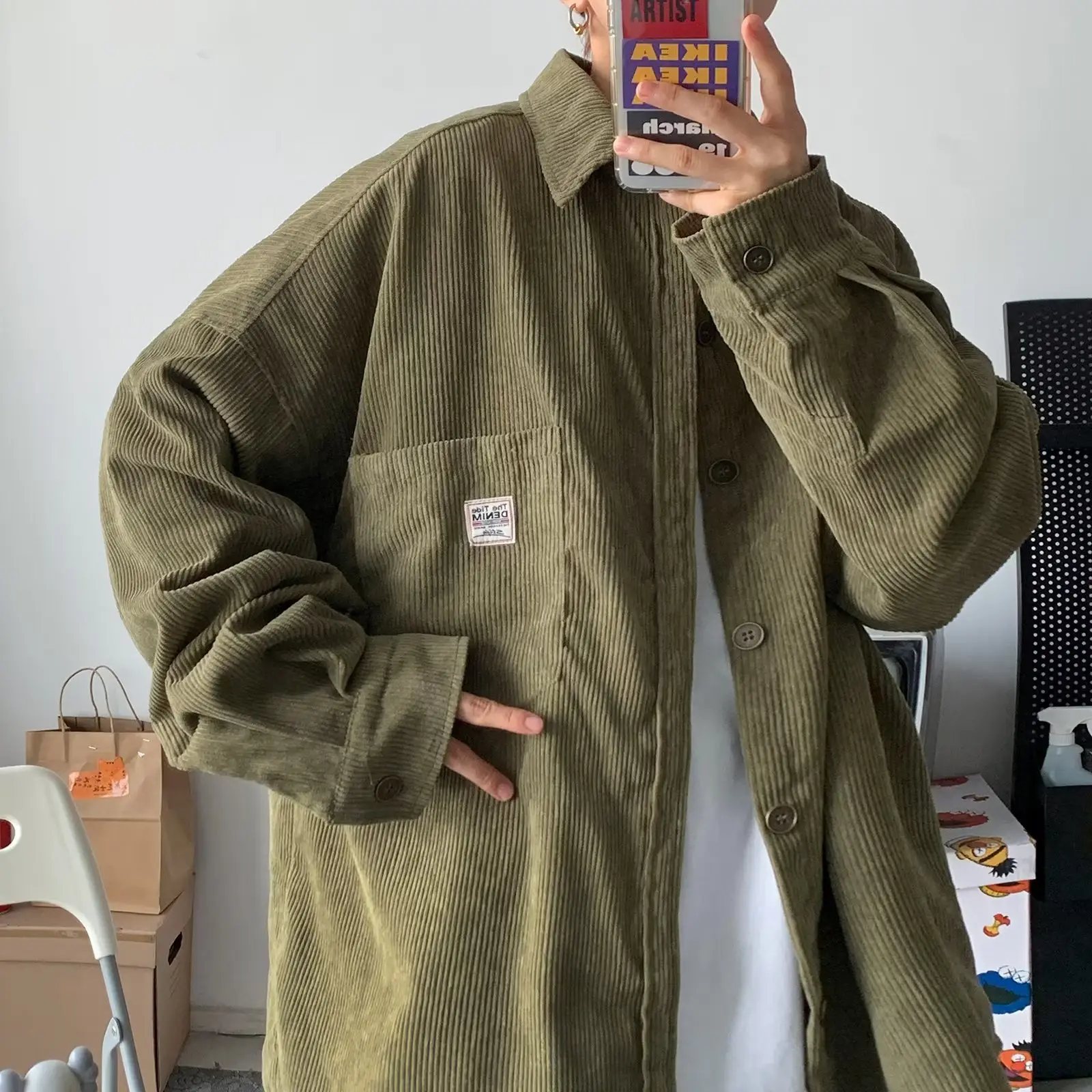 Men's Olive Green Corduroy Jacket Spring Autumn — feature 6