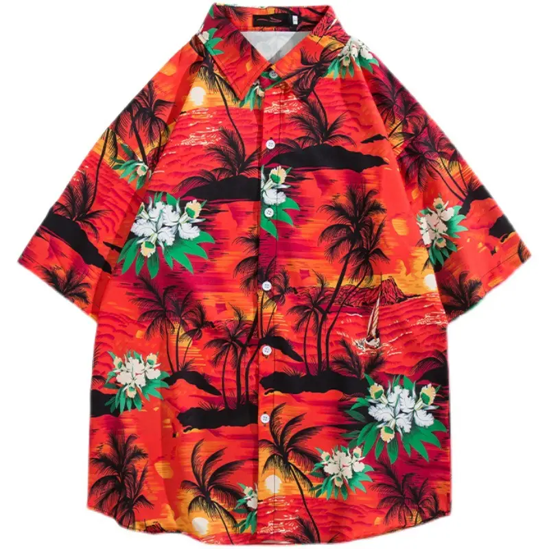 Men's Thai Floral Short Sleeve Shirt Summer Wear