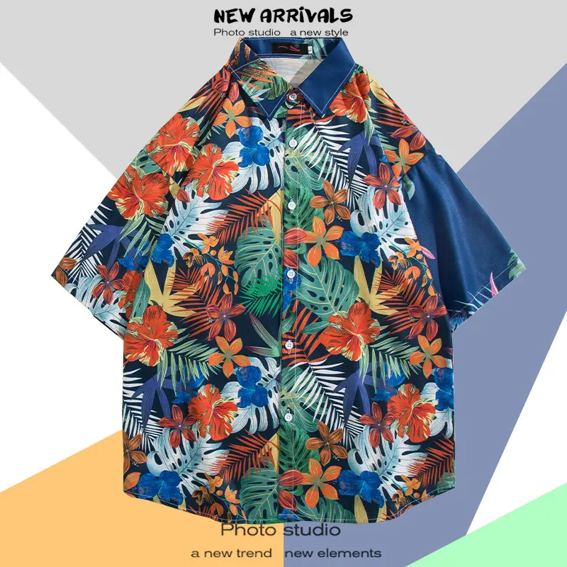 Men's Thai Floral Short Sleeve Shirt Summer Wear