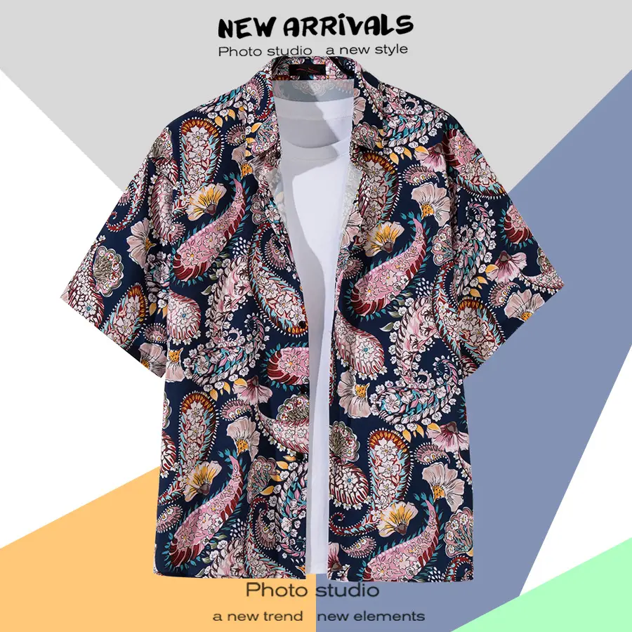 Men's Thai Floral Short Sleeve Shirt Summer Wear