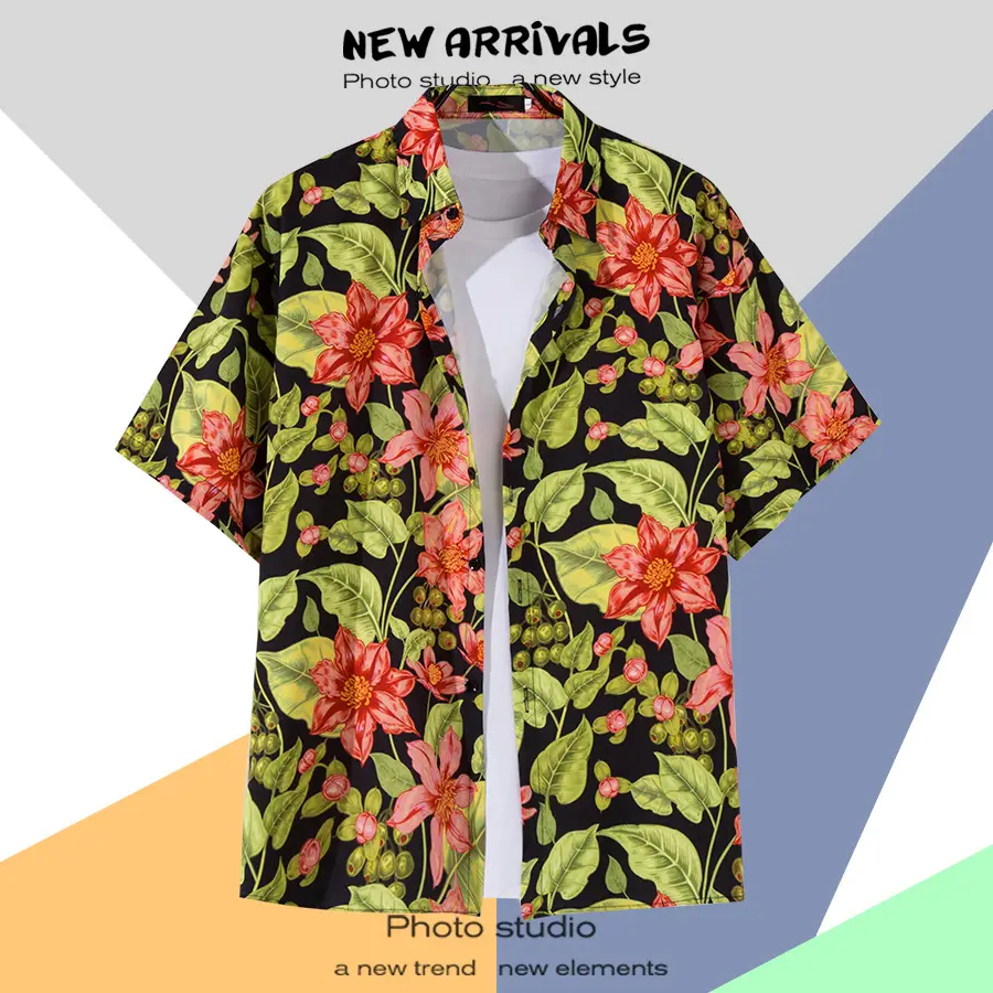 Men's Thai Floral Short Sleeve Shirt Summer Wear