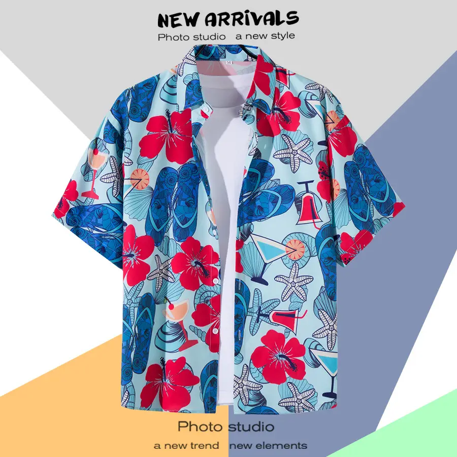 Men's Thai Floral Short Sleeve Shirt Summer Wear