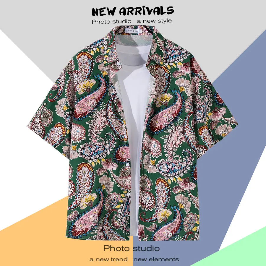 Men's Thai Floral Short Sleeve Shirt Summer Wear