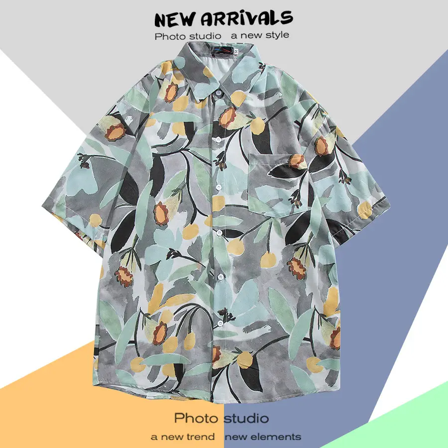 Men's Thai Floral Short Sleeve Shirt Summer Wear