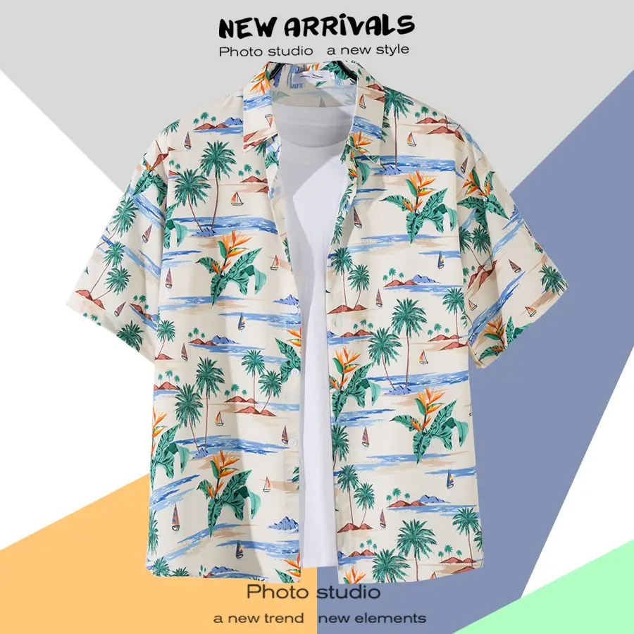 Men's Thai Floral Short Sleeve Shirt Summer Wear