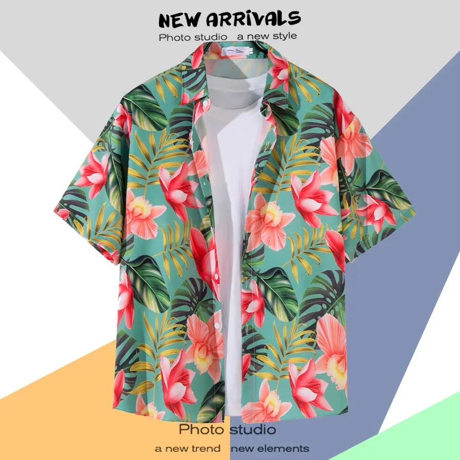 Men's Thai Floral Short Sleeve Shirt Summer Wear