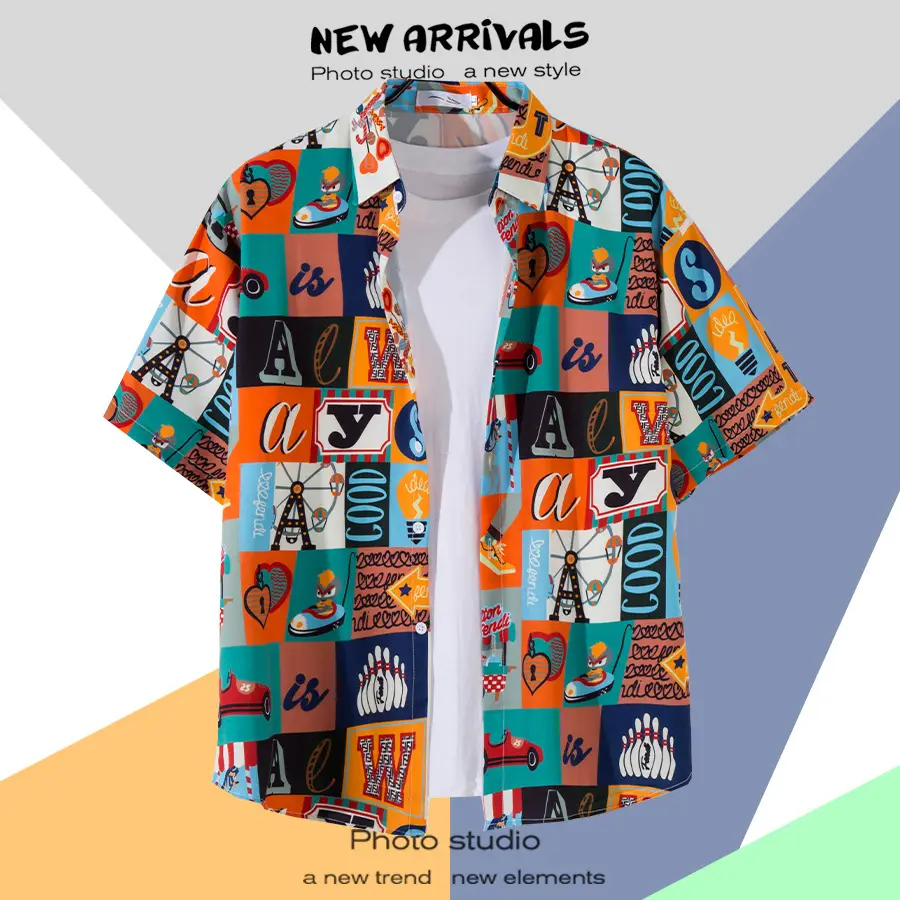 Men's Thai Floral Short Sleeve Shirt Summer Wear
