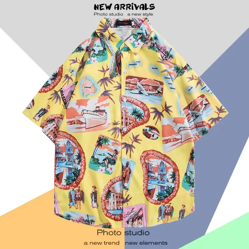 Men's Thai Floral Short Sleeve Shirt Summer Wear
