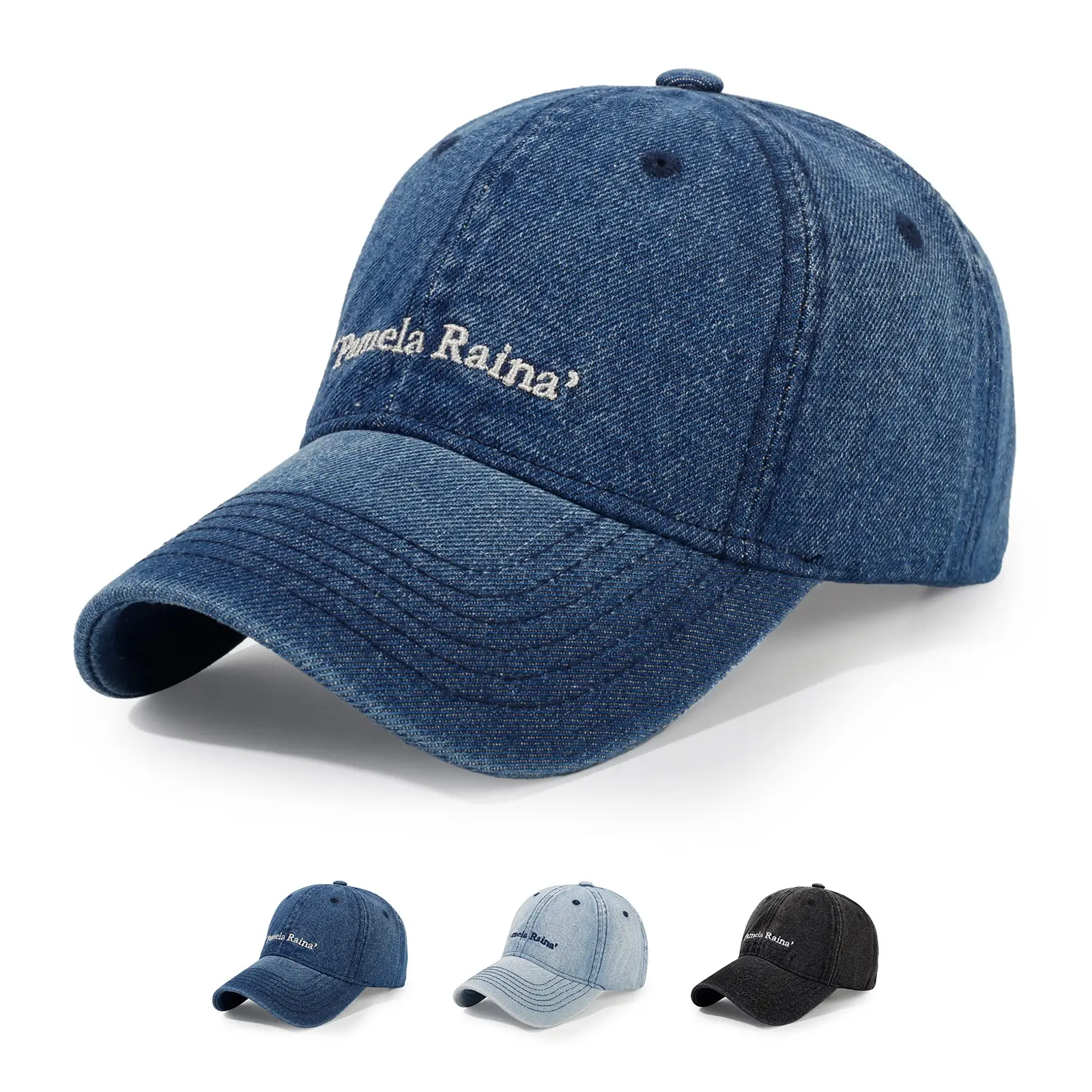 Denim Letter Embroidered Baseball Cap Light Blue Unisex Summer Sun Protection