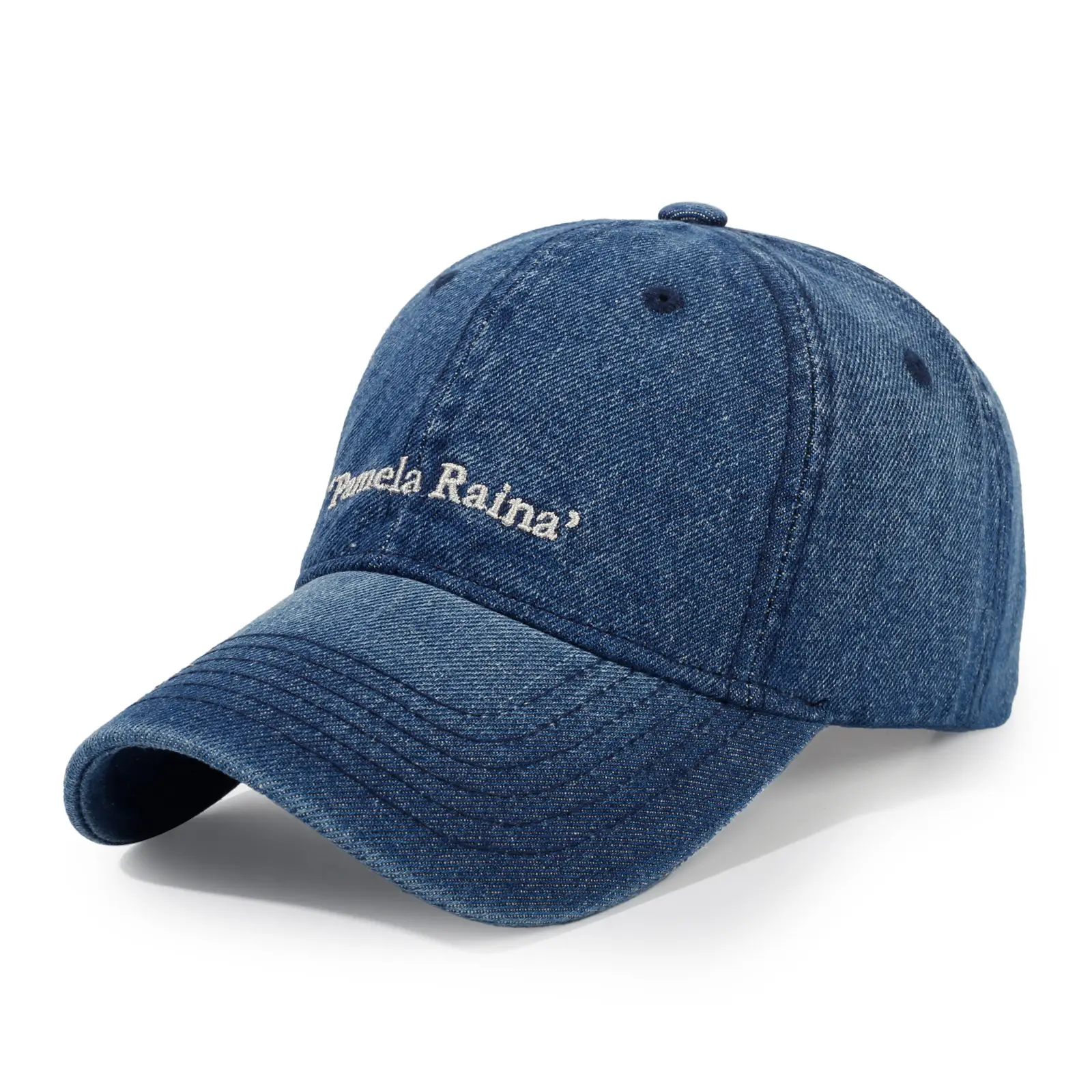 Denim Letter Embroidered Baseball Cap Light Blue Unisex Summer Sun Protection